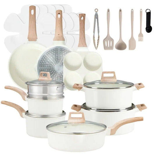 25-teiliges Antihaft-Keramik-Granit-Kochgeschirr-Set mit kühl bleibenden Griffen, Induktions-kompatibles Topf- und Pfannen-Set für gesundes Kochen