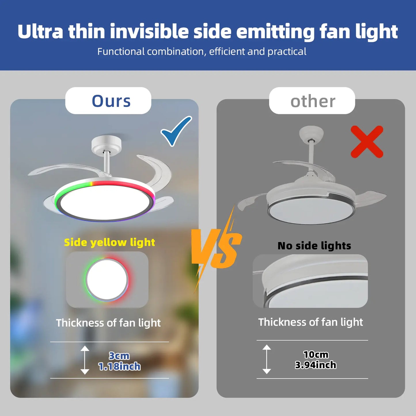 Bultenplug 42" Retractable Ceiling Fan Light - Dimmable RGB, 24-Hour Timer, 6-Speed Silent Motor & App Control