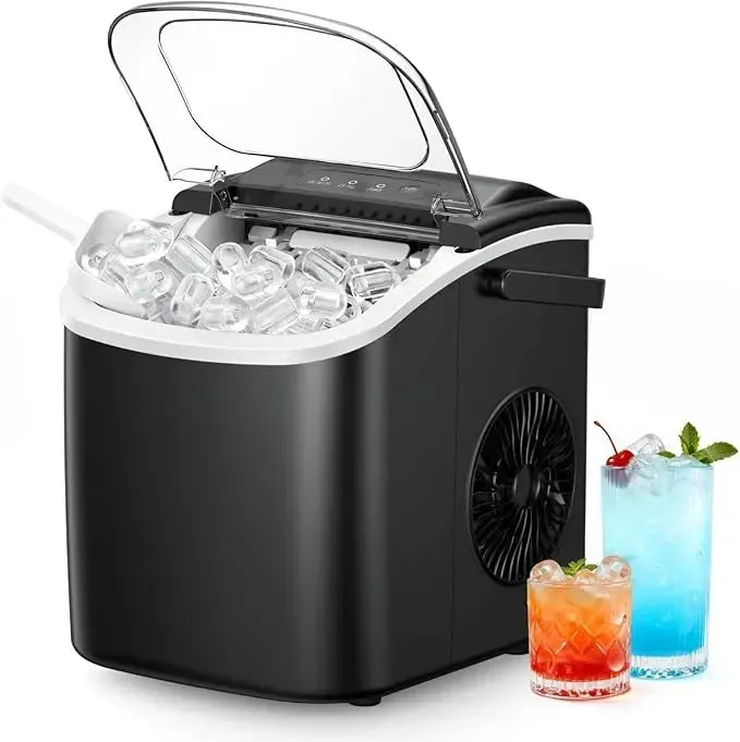Lce Maker Countertop with Handle, 26lbs in 24Hrs, 9 Ice Cubes Ready in 6 Mins, Auto-Cleaning Portable Ice Maker with Basket and Scoop, for Home/Kitchen/Camping/RV. (2026 New Silver) Utensils