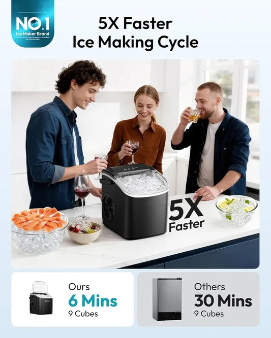 Eiswürfelbereiter für die Arbeitsplatte mit Griff, 26 lbs in 24 Stunden, 9 Eiswürfel in 6 Minuten, selbstreinigender, tragbarer Eiswürfelbereiter mit Korb und Schaufel, für Zuhause/Küche/Camping/Wohnmobil. (2026 Neu Silber) Küchenutensilien