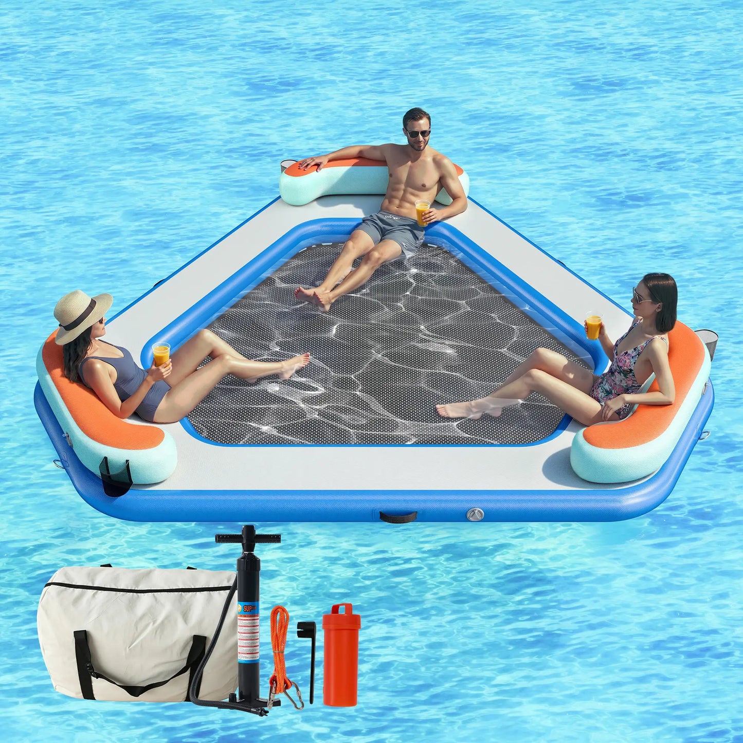 🌊 8FT/10FT Hexagon/Circle/Triangle Inflatable Water Hammock for Adults, Fun for Kids Ages 3+, Floating Raft Dock Platform with Mesh, Heavy Duty Water Float Dock for Lake, Beach, Summer Party 💧🌊