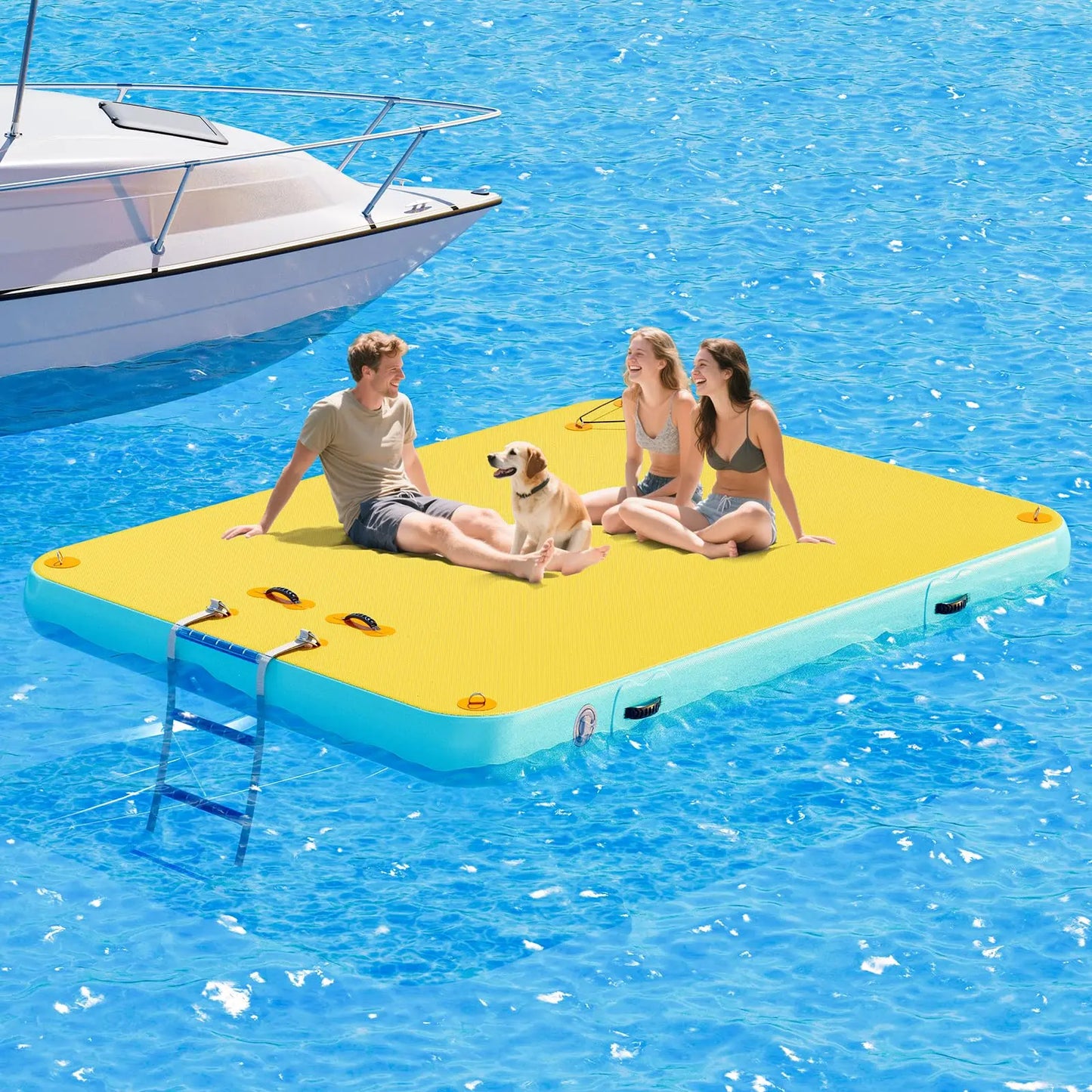 🌊 8FT/10FT Hexagon/Circle/Triangle Inflatable Water Hammock for Adults, Fun for Kids Ages 3+, Floating Raft Dock Platform with Mesh, Heavy Duty Water Float Dock for Lake, Beach, Summer Party 💧🌊