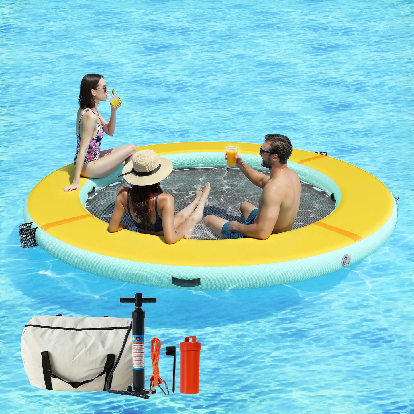 🌊 8FT/10FT Hexagon/Circle/Triangle Inflatable Water Hammock for Adults, Fun for Kids Ages 3+, Floating Raft Dock Platform with Mesh, Heavy Duty Water Float Dock for Lake, Beach, Summer Party 💧🌊