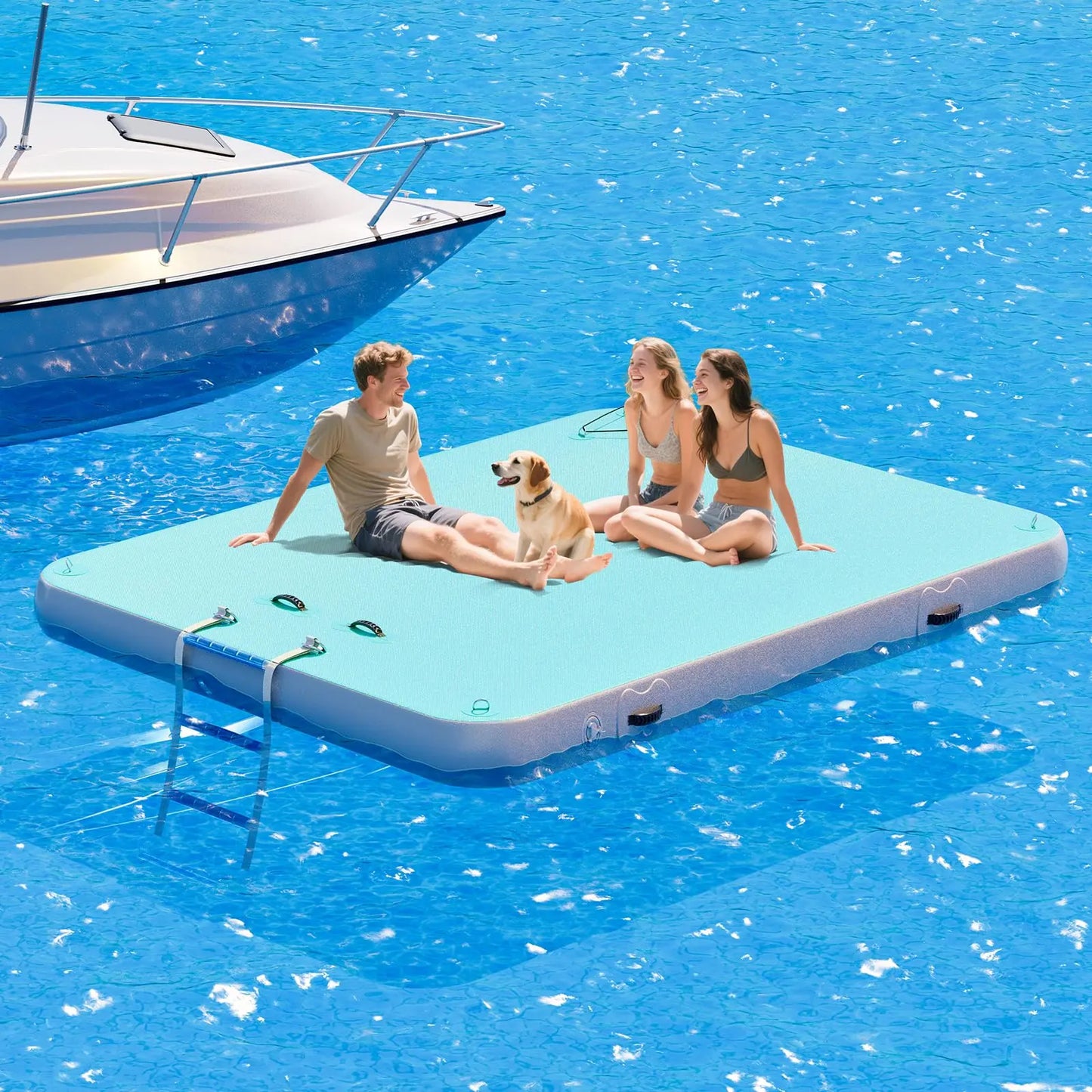 🌊 8FT/10FT Hexagon/Circle/Triangle Inflatable Water Hammock for Adults, Fun for Kids Ages 3+, Floating Raft Dock Platform with Mesh, Heavy Duty Water Float Dock for Lake, Beach, Summer Party 💧🌊