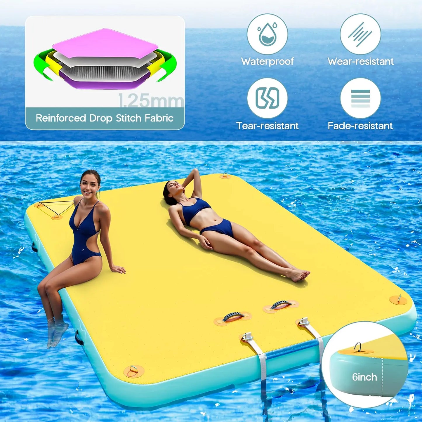 🌊 8FT/10FT Hexagon/Circle/Triangle Inflatable Water Hammock for Adults, Fun for Kids Ages 3+, Floating Raft Dock Platform with Mesh, Heavy Duty Water Float Dock for Lake, Beach, Summer Party 💧🌊