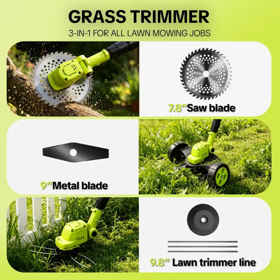 3-in-1 Cordless Lawn Mower with 2×21V Batteries