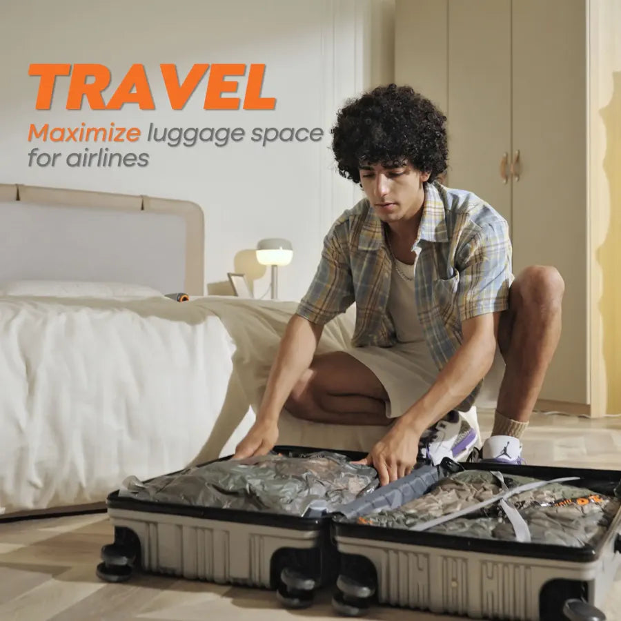 Rechargeable Cordless Vacuum Sealer Pump with 20 Space Saver Vacuum Storage Bags, Portable Compression Bags for Travel, Clothes, Blankets, Bedding & Home Storage