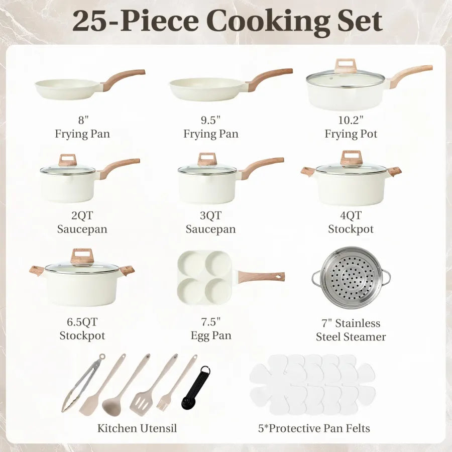 25-teiliges Antihaft-Keramik-Granit-Kochgeschirr-Set mit kühl bleibenden Griffen, Induktions-kompatibles Topf- und Pfannen-Set für gesundes Kochen