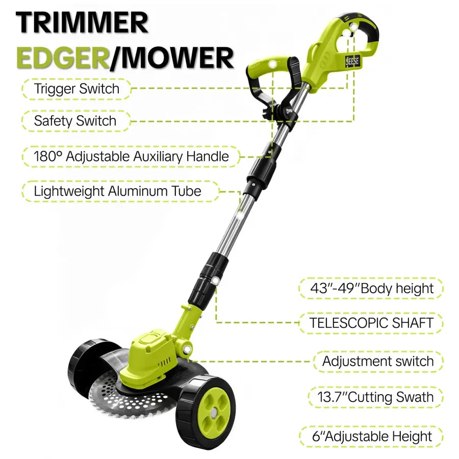 3-in-1 Cordless Lawn Mower with 2×21V Batteries