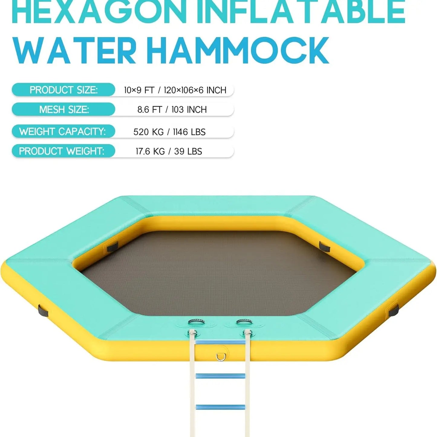 🌊 8FT/10FT Hexagon/Circle/Triangle Inflatable Water Hammock for Adults, Fun for Kids Ages 3+, Floating Raft Dock Platform with Mesh, Heavy Duty Water Float Dock for Lake, Beach, Summer Party 💧🌊