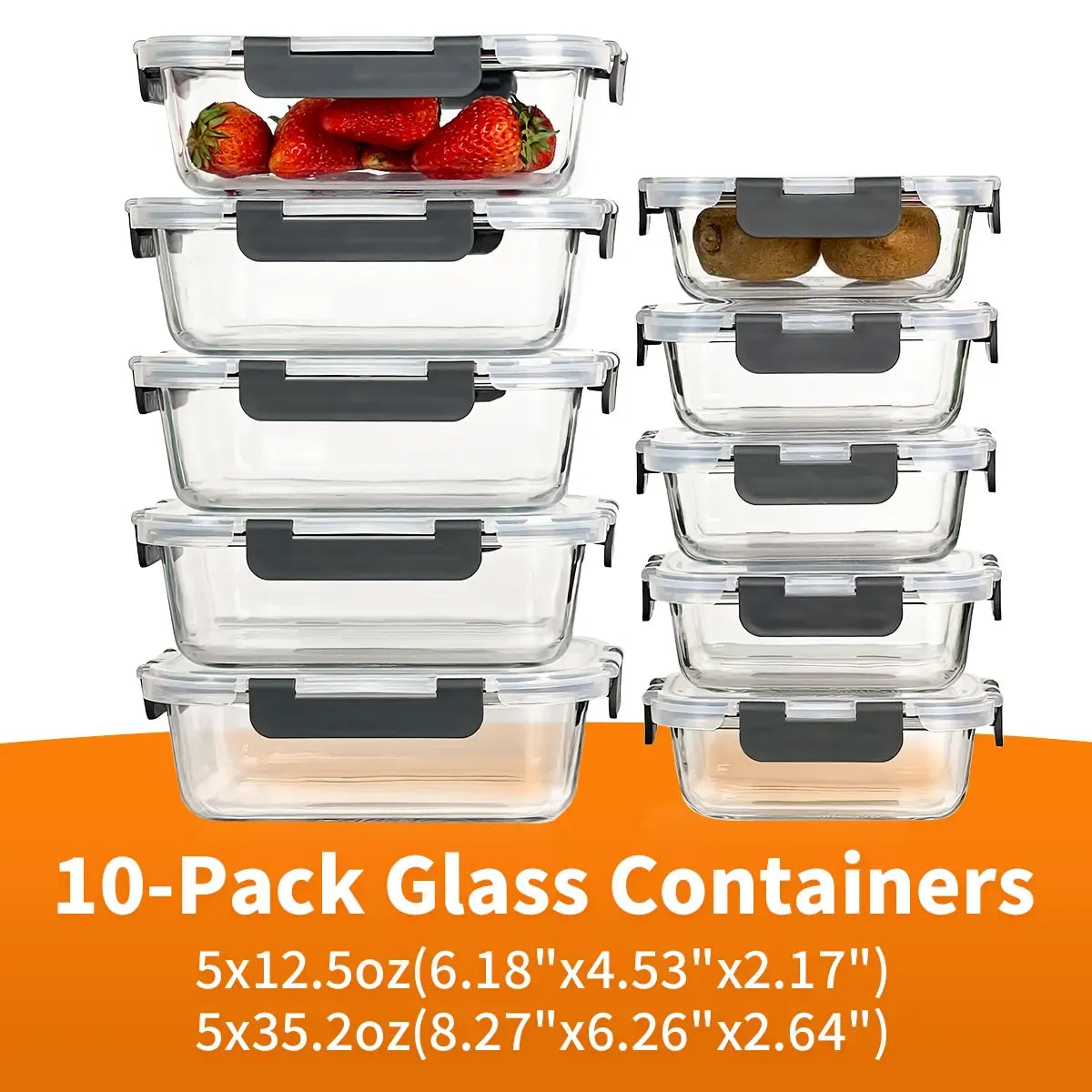 Spring Sale Glass Food Storage Containers Set 10-Pack BPA-Free & Leak-Proof Multicolor Kitchen Utensils for Meal Prep, Microwave, Oven, Freezer, Dishwasher Use Reusable Stackable Portable
