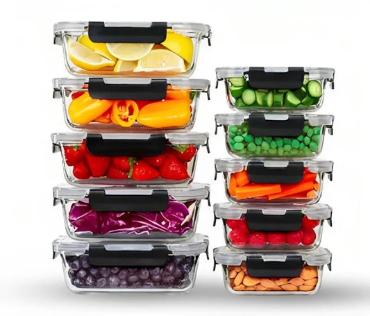 Frühlingsangebot Glas-Lebensmittelbehälter-Set 10-teilig BPA-frei & auslaufsicher Mehrfarbige Küchenutensilien für Essenszubereitung, Mikrowelle, Backofen, Gefrierschrank, Spülmaschine Wiederverwendbar Stapelbar Tragbar