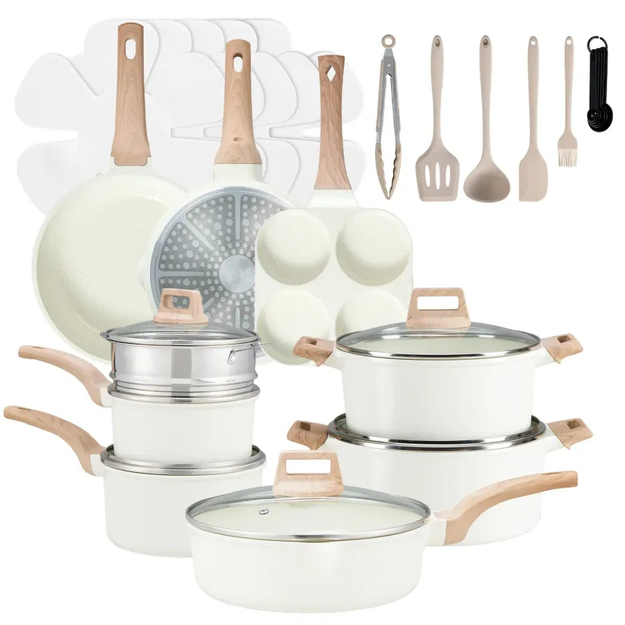 25-teiliges Antihaft-Keramik-Granit-Kochgeschirr-Set mit kühl bleibenden Griffen, Induktions-kompatibles Topf- und Pfannen-Set für gesundes Kochen
