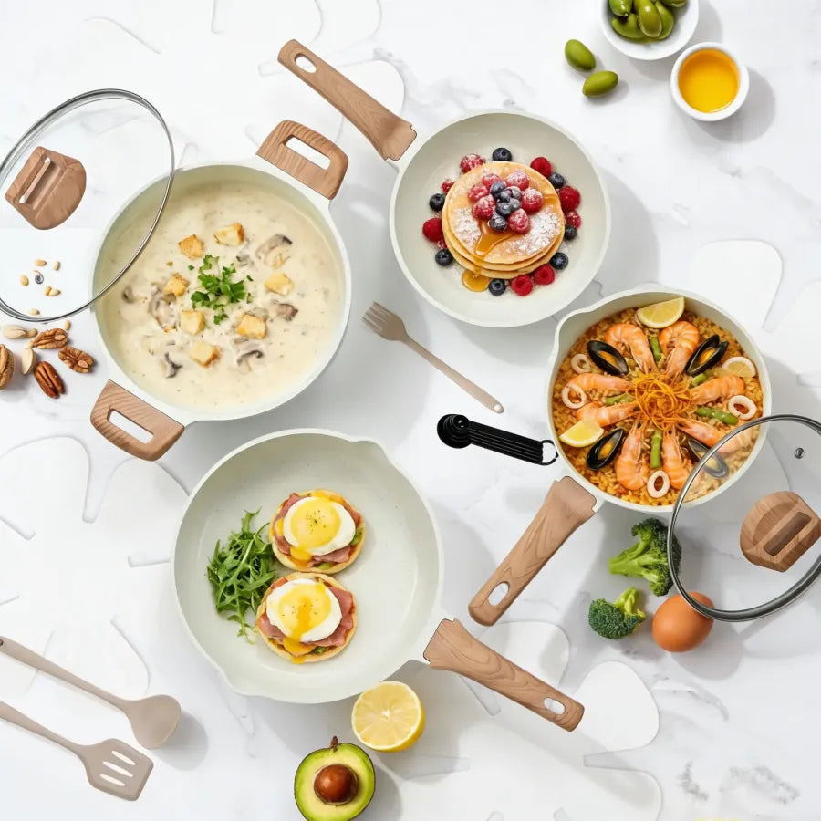 25-teiliges Antihaft-Keramik-Granit-Kochgeschirr-Set mit kühl bleibenden Griffen, Induktions-kompatibles Topf- und Pfannen-Set für gesundes Kochen
