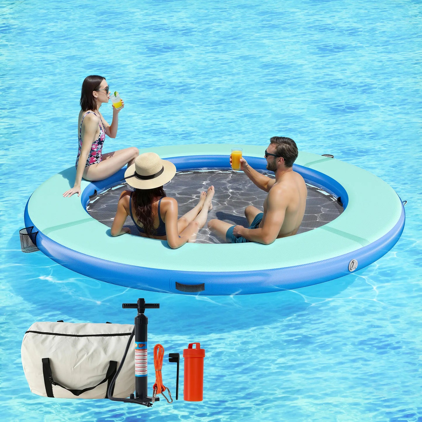 🌊 8FT/10FT Hexagon/Circle/Triangle Inflatable Water Hammock for Adults, Fun for Kids Ages 3+, Floating Raft Dock Platform with Mesh, Heavy Duty Water Float Dock for Lake, Beach, Summer Party 💧🌊