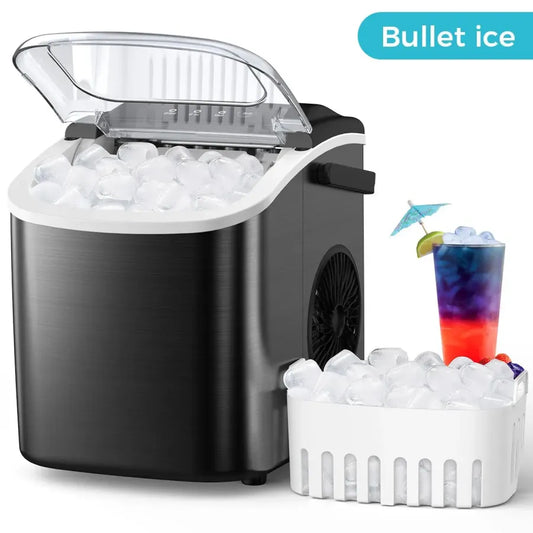 Eiswürfelbereiter für die Arbeitsplatte mit Griff, 26 lbs in 24 Stunden, 9 Eiswürfel in 6 Minuten, selbstreinigender, tragbarer Eiswürfelbereiter mit Korb und Schaufel, für Zuhause/Küche/Camping/Wohnmobil. (2026 Neu Silber) Küchenutensilien