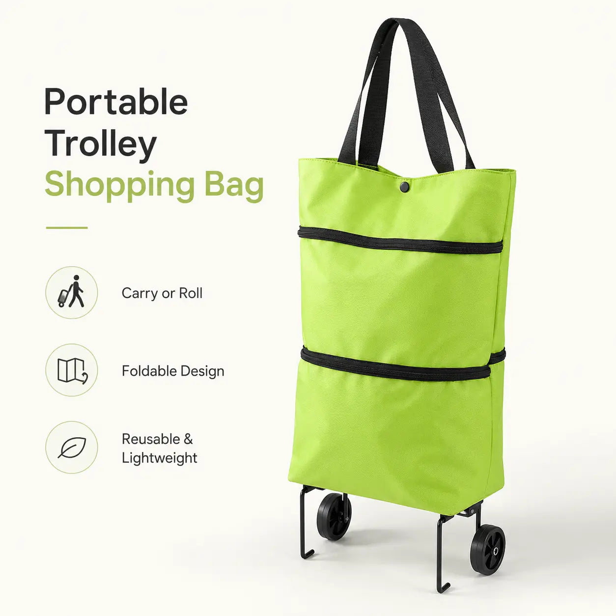 Summer sale：【10inch*18inch】Foldable Shopping Trolley Bag with Wheels, Portable Reusable Grocery Tote, Lightweight Rolling Shopping Cart Bag with Carry Handles for Supermarket, Travel, Laundry and Daily Use