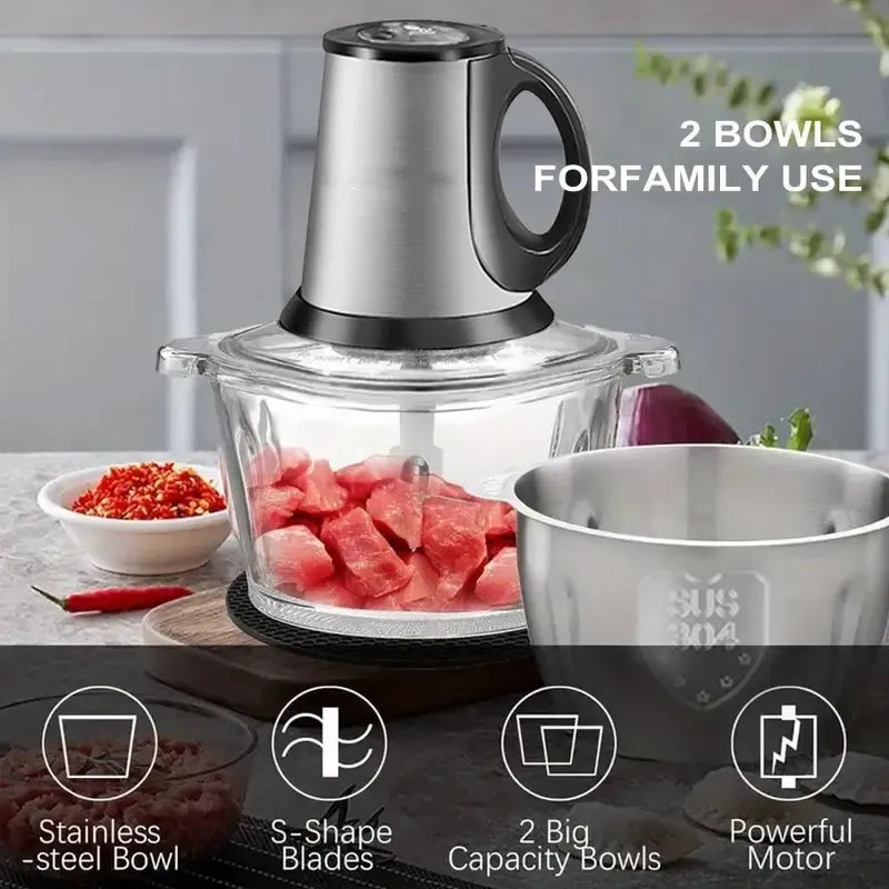 SPZTJK 2L Baby Food Processor & Meat Grinder - 2 Free Dishwasher-Safe Blades & Bowls, Pure Copper Motor for Homemade Puree/Nuts/Meat, BPA-Free & Quiet Design for Family Cooking