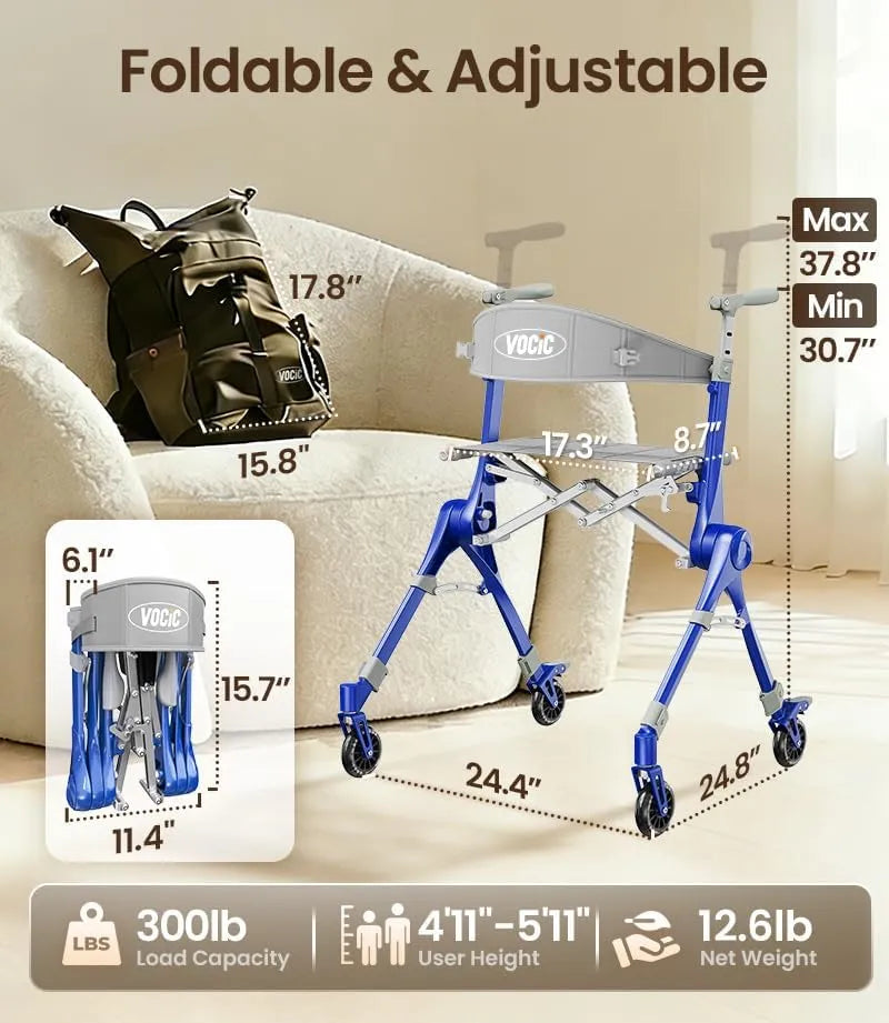 Ultra Lightweight Foldable Rollator for Adults – Z35 Walkers with Dual X-Design Supports 300 lbs Includes Carry Bag