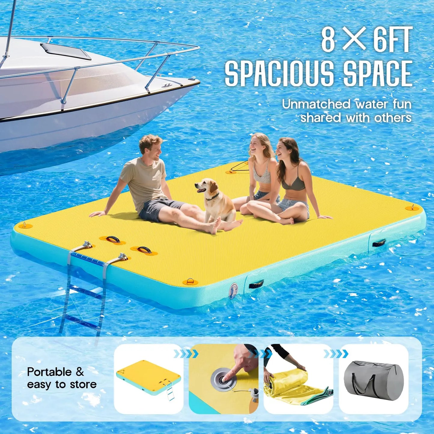 🌊 8FT/10FT Hexagon/Circle/Triangle Inflatable Water Hammock for Adults, Fun for Kids Ages 3+, Floating Raft Dock Platform with Mesh, Heavy Duty Water Float Dock for Lake, Beach, Summer Party 💧🌊
