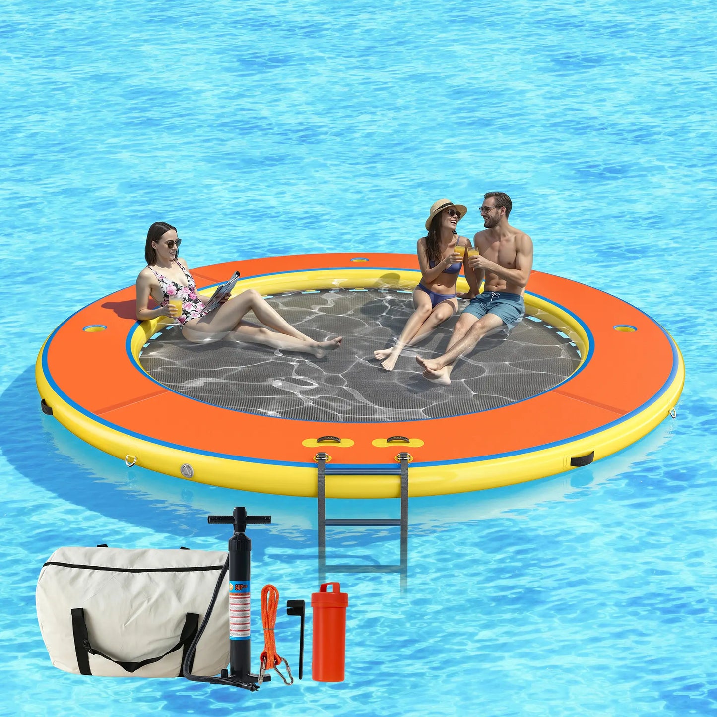 🌊 8FT/10FT Hexagon/Circle/Triangle Inflatable Water Hammock for Adults, Fun for Kids Ages 3+, Floating Raft Dock Platform with Mesh, Heavy Duty Water Float Dock for Lake, Beach, Summer Party 💧🌊