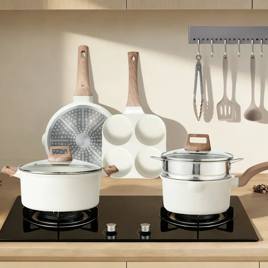 25-teiliges Antihaft-Keramik-Granit-Kochgeschirr-Set mit kühl bleibenden Griffen, Induktions-kompatibles Topf- und Pfannen-Set für gesundes Kochen